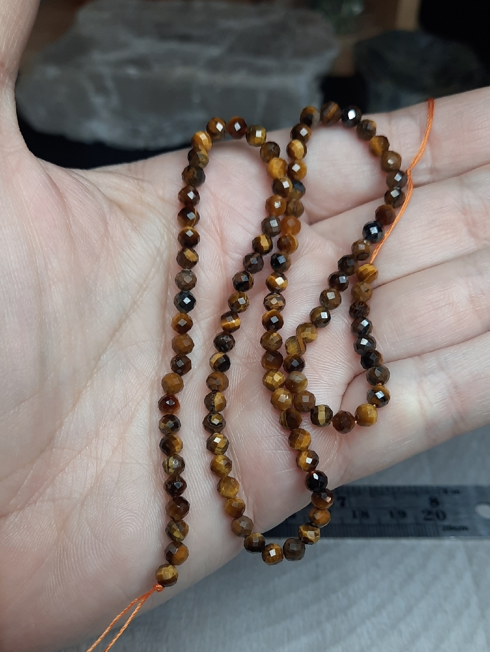 4mm Faceted Natural Tiger’s Eye Round Beads – 15” Strand #1